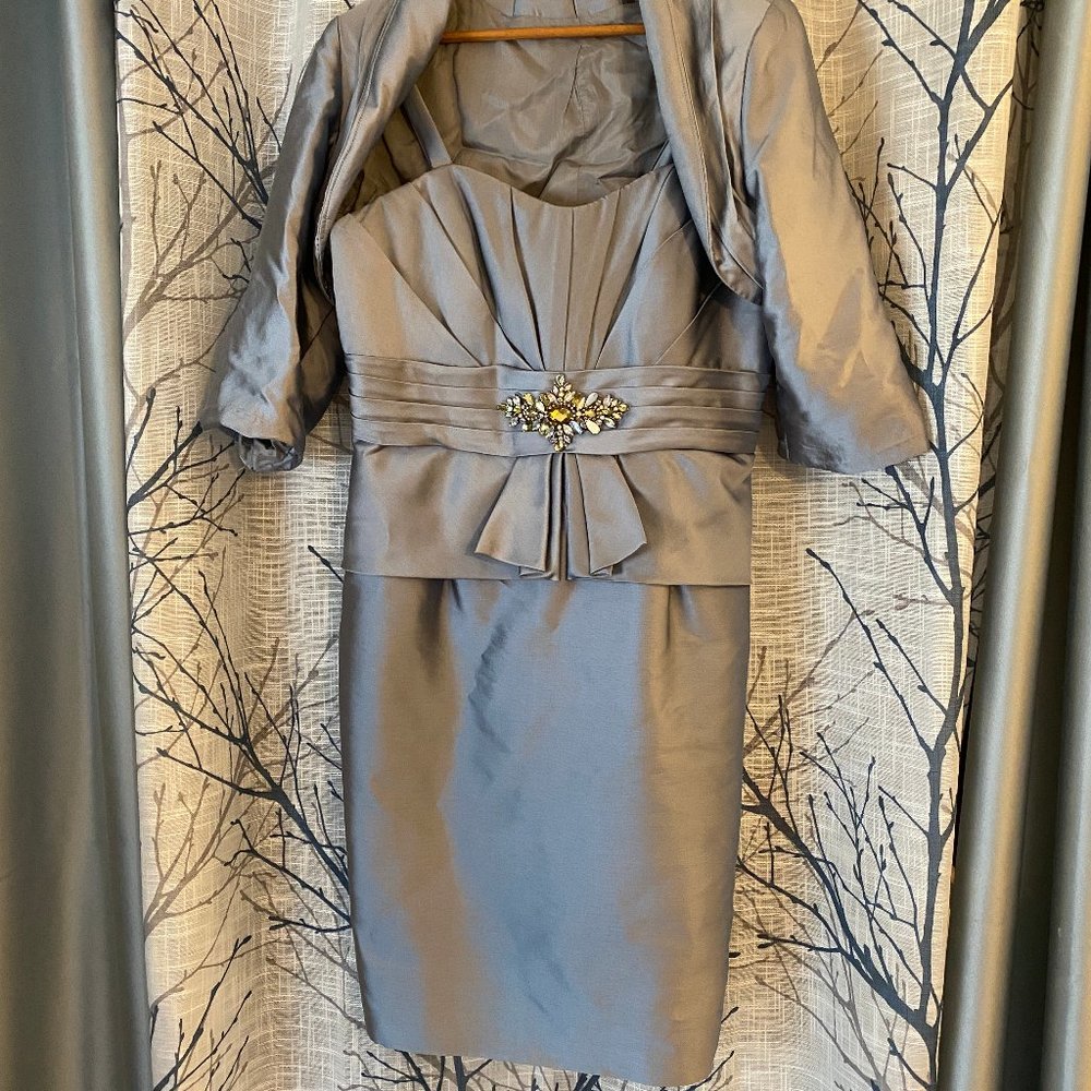 Silver Mother of the Bride knee length Dress - 2 piece -